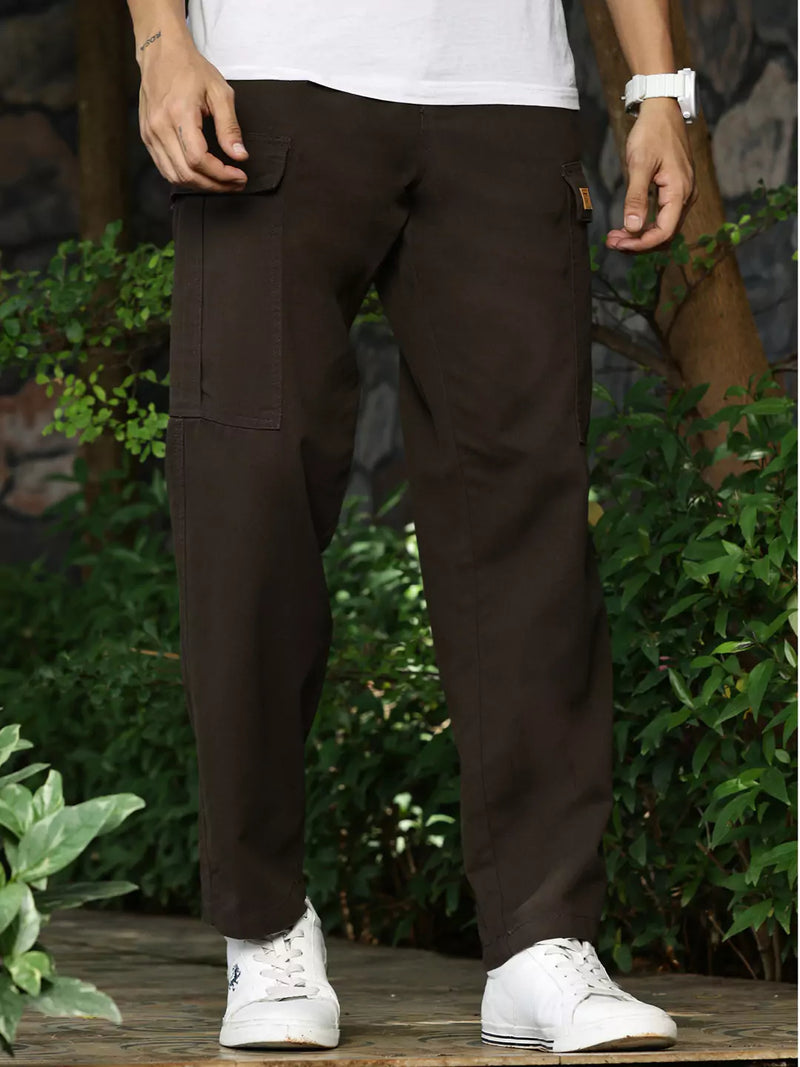 Thomas Scott Men Olive Mid-Rise Straight Fit Woven Cargo Trouser