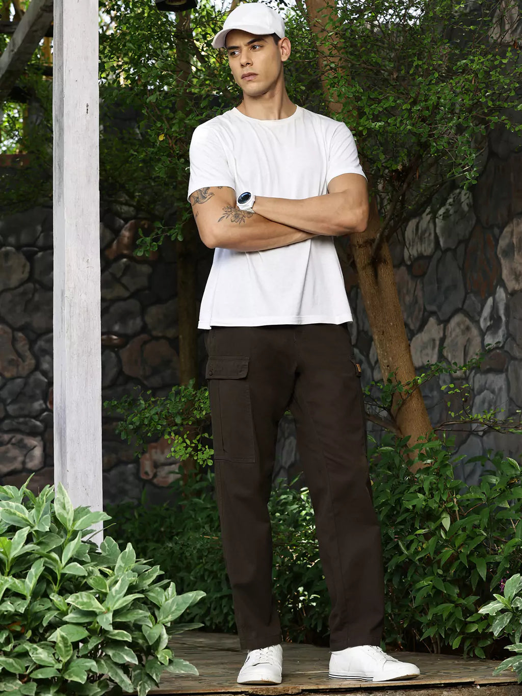 Thomas Scott Men Olive Mid-Rise Straight Fit Woven Cargo Trouser
