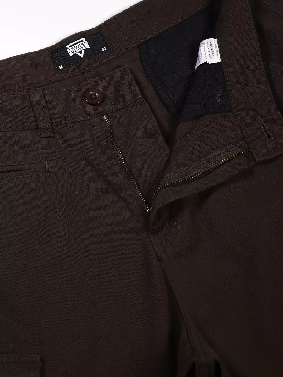 Thomas Scott Men Olive Mid-Rise Straight Fit Woven Cargo Trouser