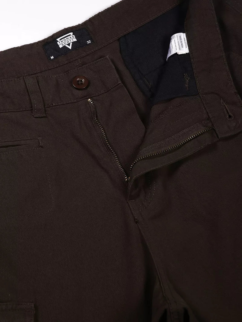 Thomas Scott Men Olive Mid-Rise Straight Fit Woven Cargo Trouser