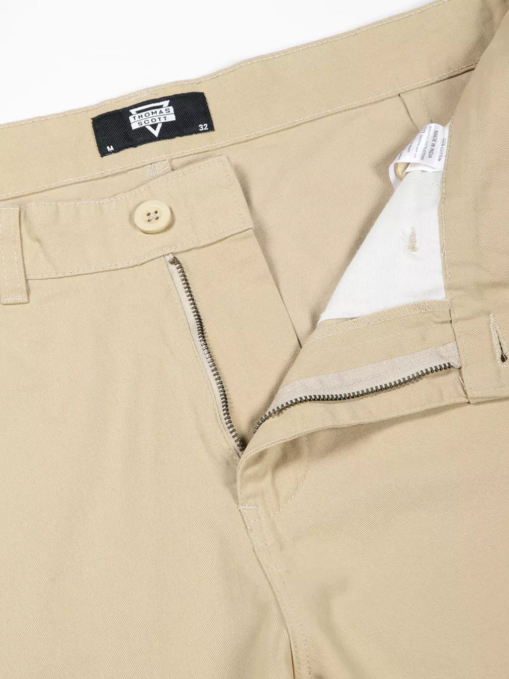 Thomas Scott Men Classic Straight Fit Mid-Rise Pure Cotton Easy Wash Cargos Trousers