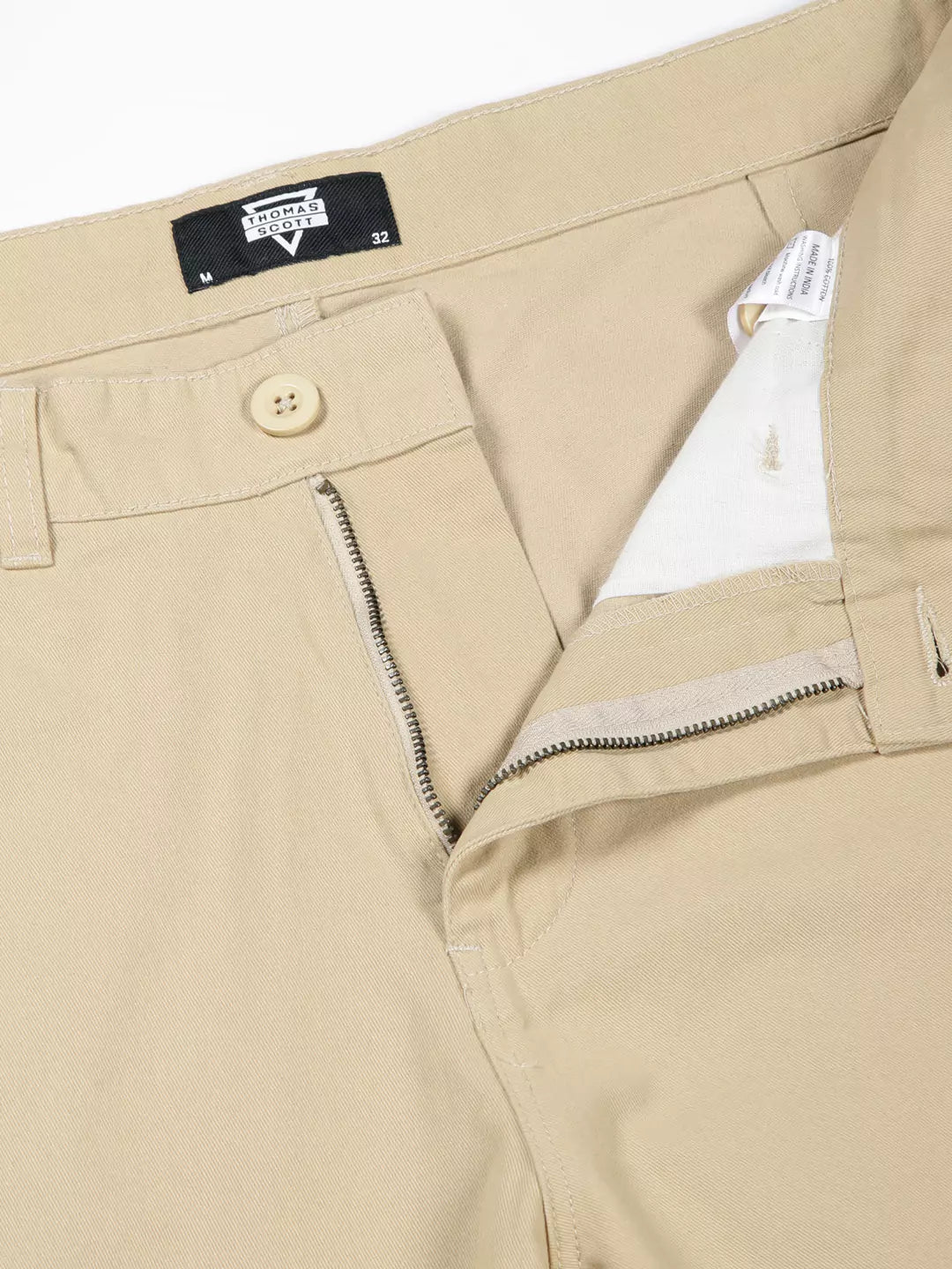 Thomas Scott Men Classic Straight Fit Mid-Rise Pure Cotton Easy Wash Cargos Trousers