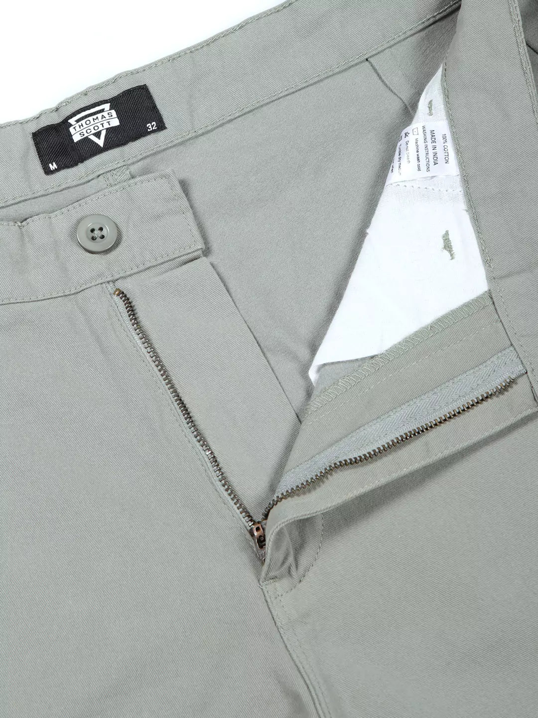 Thomas Scott Men Classic Straight Fit Mid-Rise Pure Cotton Easy Wash Cargos Trousers