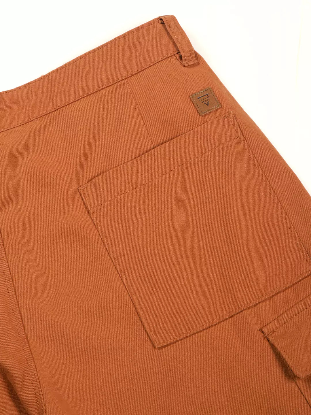 Thomas Scott Men Classic Straight Fit Mid-Rise Easy Wash Pure Cotton Cargos Trousers