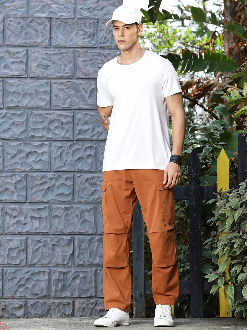 Thomas Scott Men Classic Straight Fit Mid-Rise Easy Wash Pure Cotton Cargos Trousers
