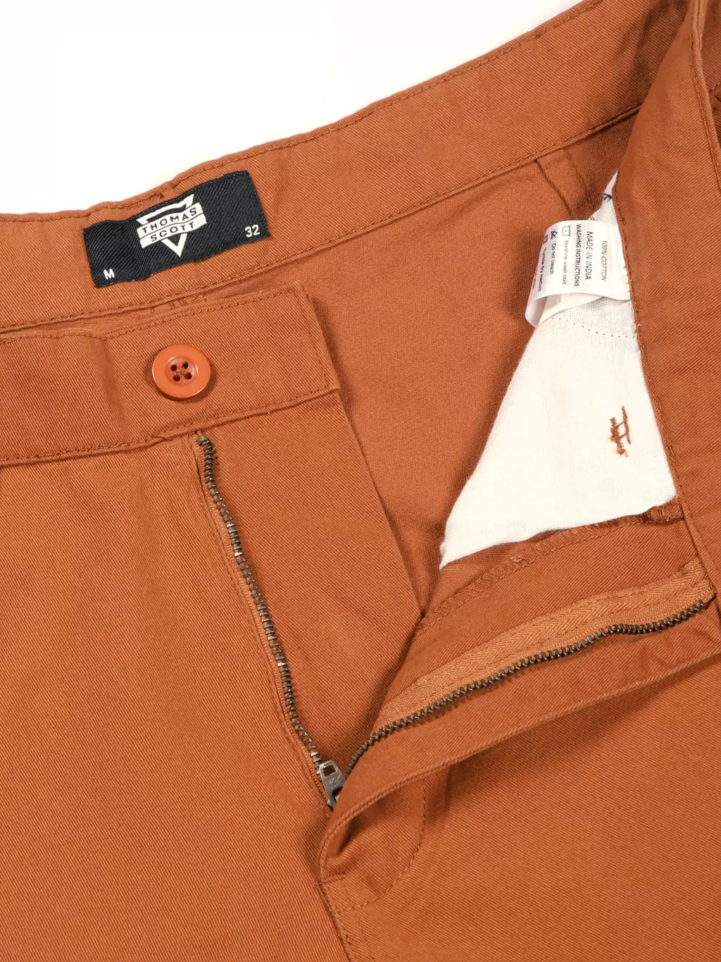 Thomas Scott Men Classic Straight Fit Mid-Rise Easy Wash Pure Cotton Cargos Trousers