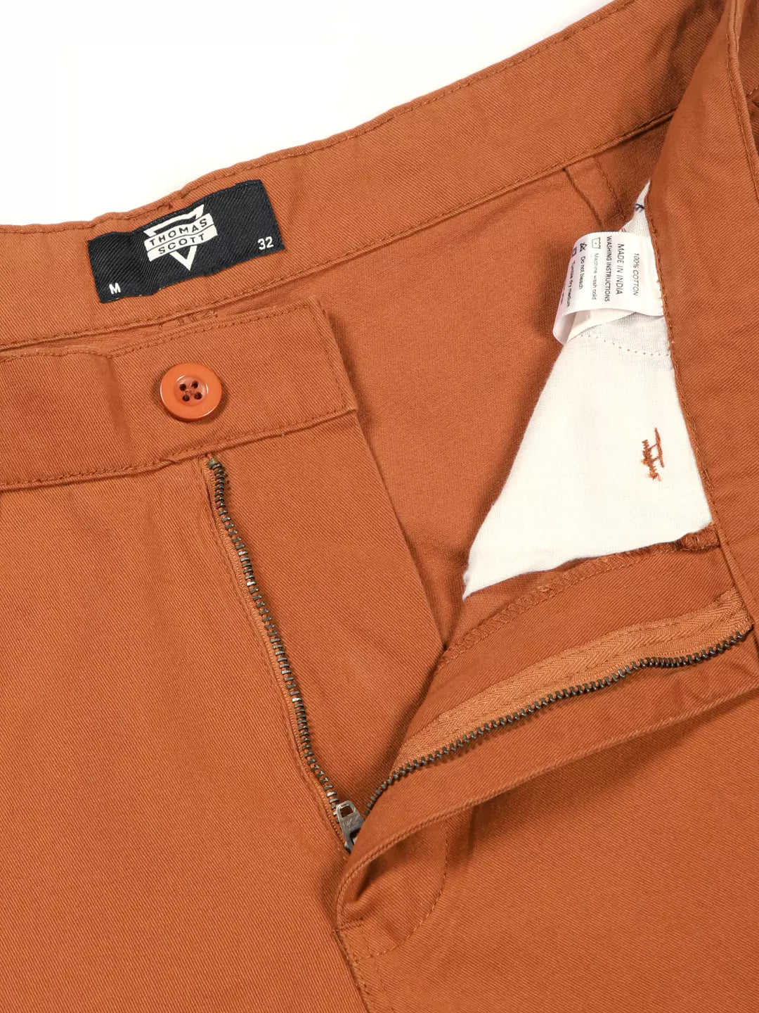 Thomas Scott Men Classic Straight Fit Mid-Rise Easy Wash Pure Cotton Cargos Trousers