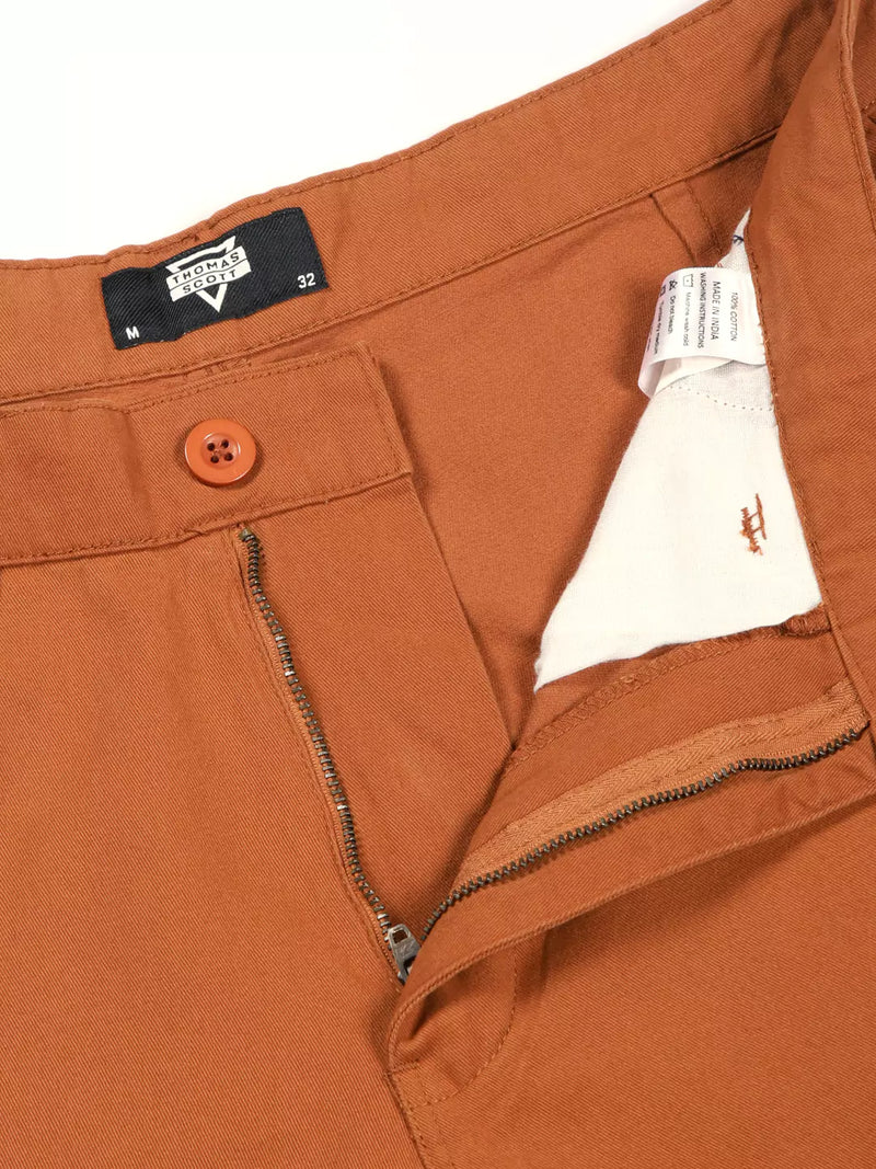 Thomas Scott Men Classic Straight Fit Mid-Rise Easy Wash Pure Cotton Cargos Trousers