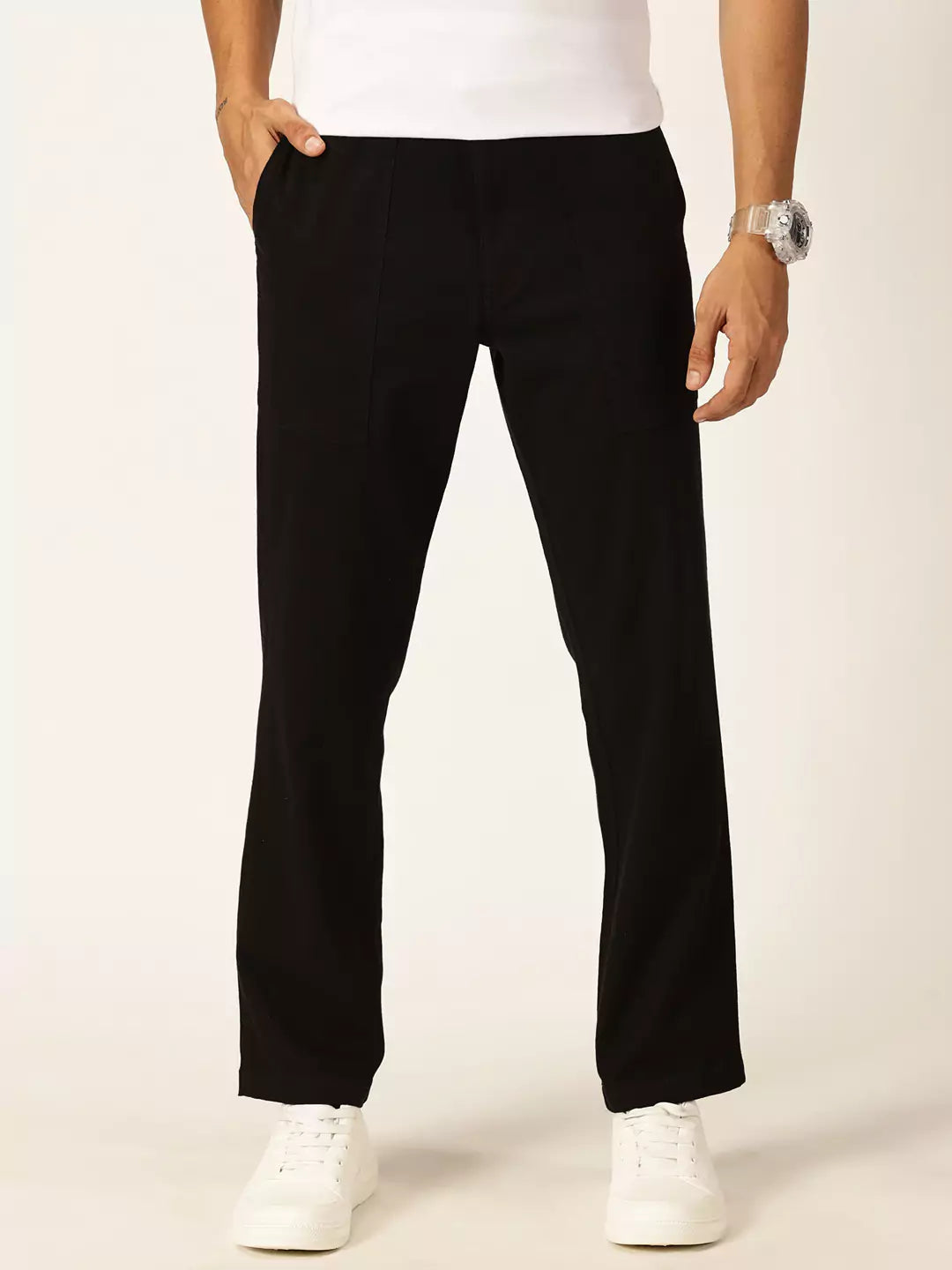 Thomas Scott Men Smart Regular Fit Easy Wash Linen Chinos Trousers