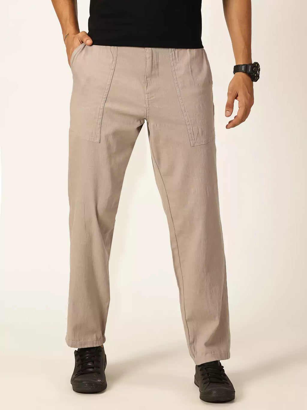 Thomas Scott Men Smart Regular Fit Easy Wash Linen Chinos Trousers