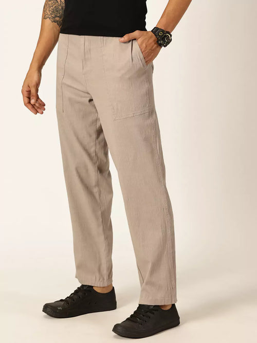 Thomas Scott Men Smart Regular Fit Easy Wash Linen Chinos Trousers
