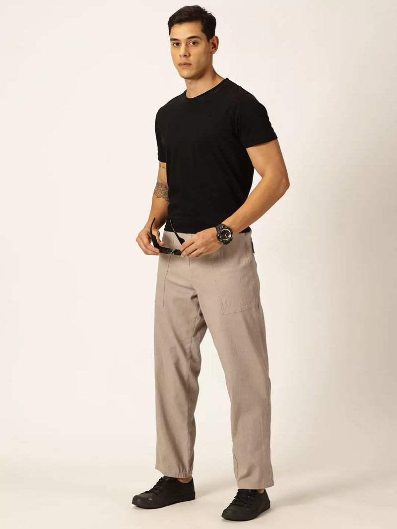 Thomas Scott Men Smart Regular Fit Easy Wash Linen Chinos Trousers