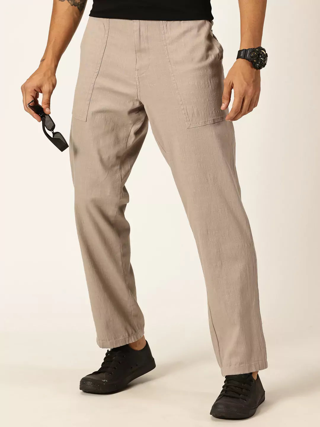 Thomas Scott Men Smart Regular Fit Easy Wash Linen Chinos Trousers