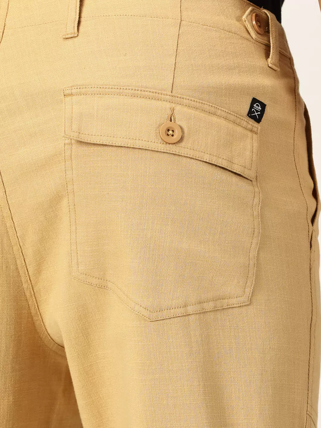 Thomas Scott Men Smart Regular Fit Mid-Rise Easy Wash Linen Chinos Trousers