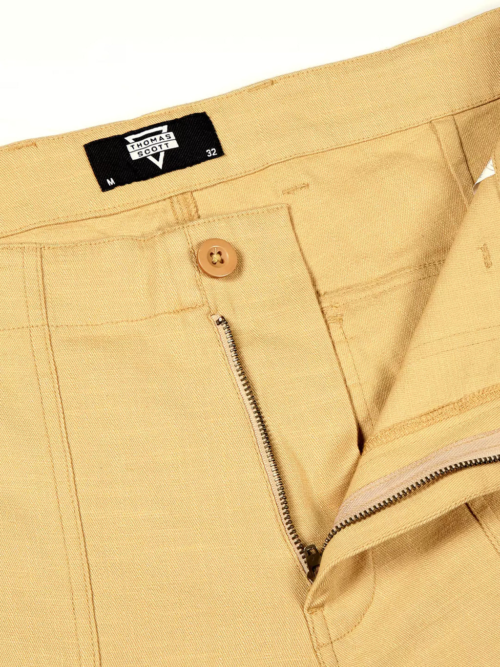 Thomas Scott Men Smart Regular Fit Mid-Rise Easy Wash Linen Chinos Trousers