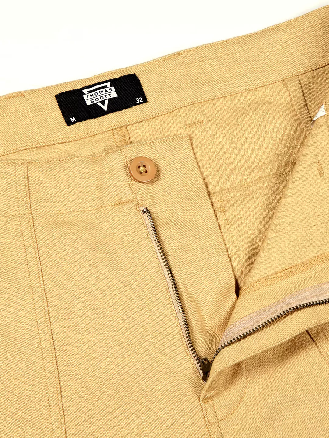 Thomas Scott Men Smart Regular Fit Mid-Rise Easy Wash Linen Chinos Trousers