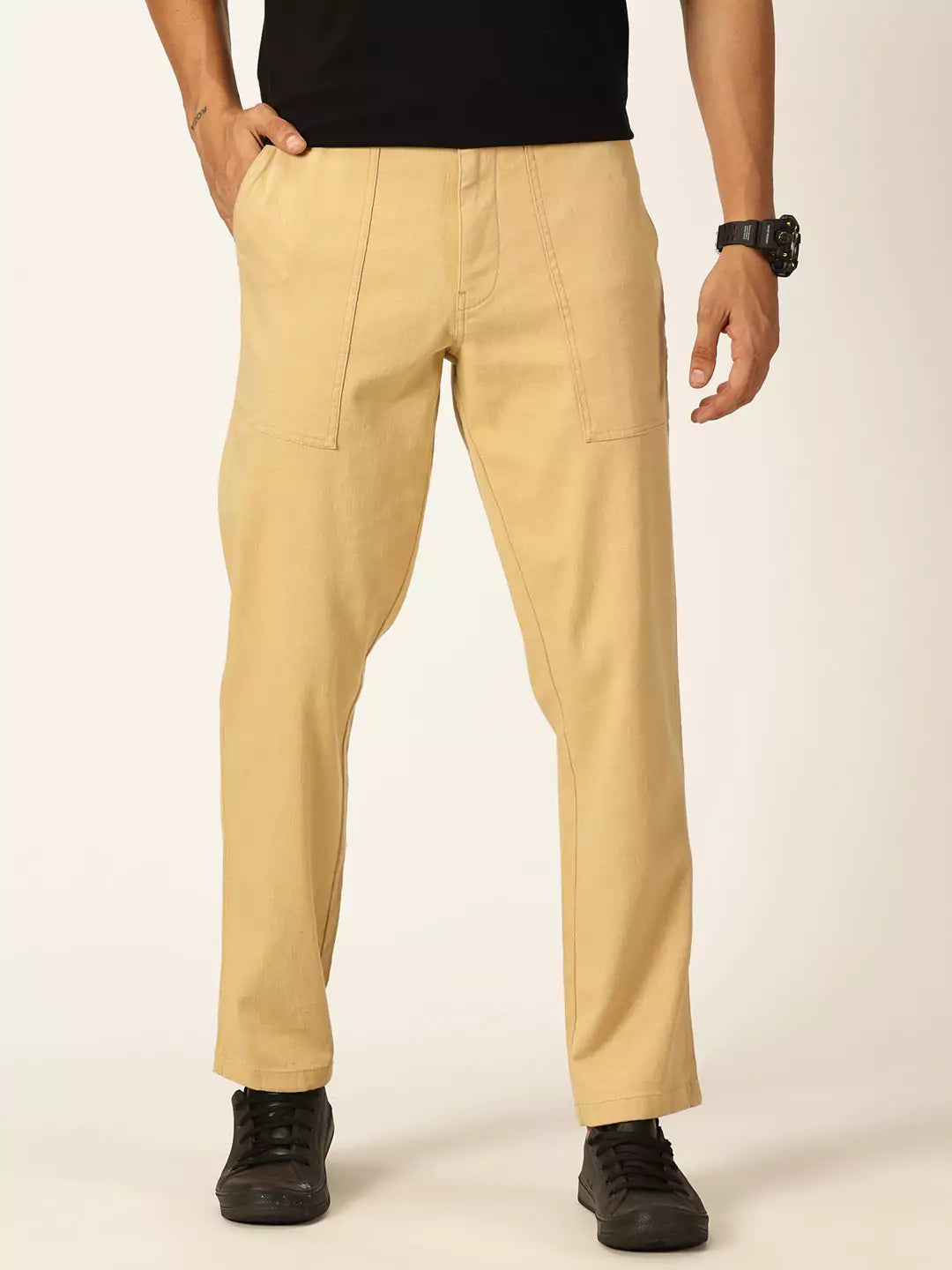 Thomas Scott Men Smart Regular Fit Mid-Rise Easy Wash Linen Chinos Trousers