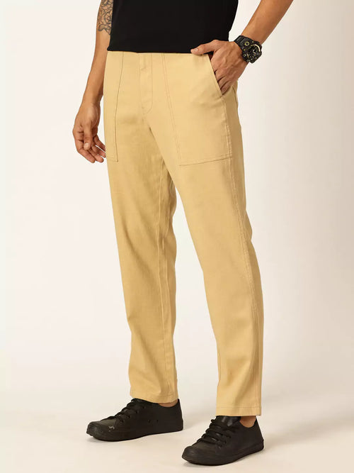 Thomas Scott Men Smart Regular Fit Mid-Rise Easy Wash Linen Chinos Trousers