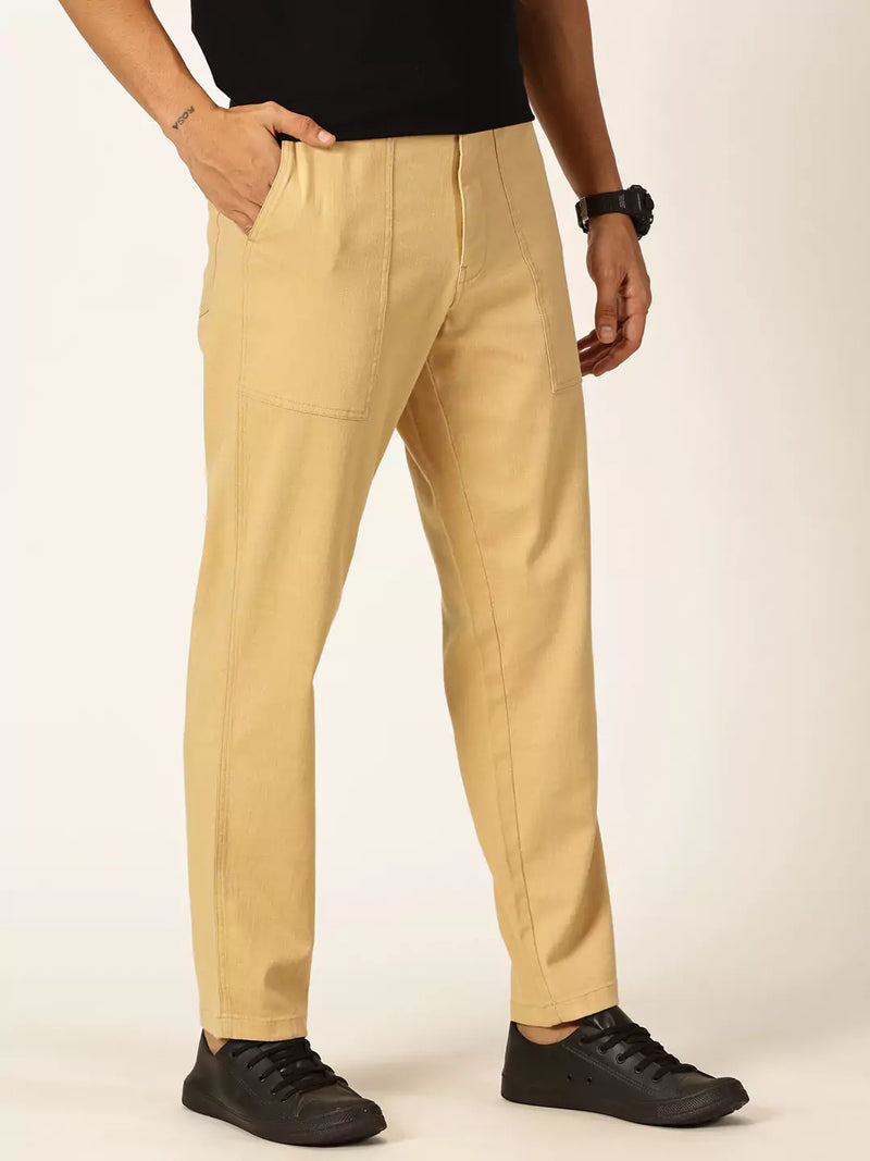 Thomas Scott Men Smart Regular Fit Mid-Rise Easy Wash Linen Chinos Trousers