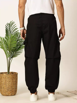 Thomas Scott Men Black Mid-Rise Regular Fit Parashute Cargos Trousers