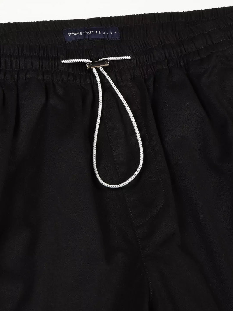 Thomas Scott Men Black Mid-Rise Regular Fit Parashute Cargos Trousers