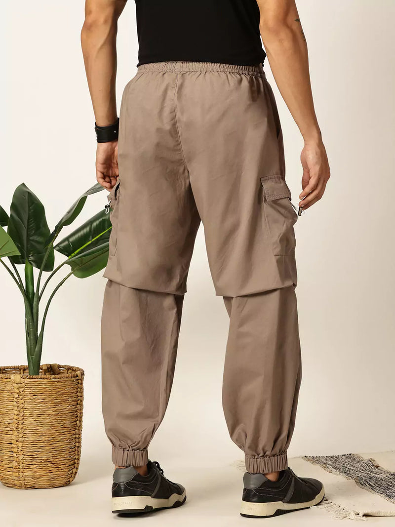 Thomas Scott Men Brown Mid-Rise Regular Fit Parashute Cargos Trousers