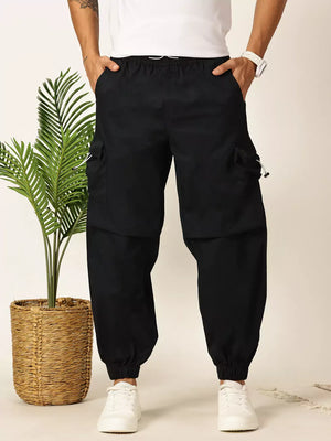 Navy Mid-Rise Regular Fit Parashute Cargo Trouser For Men