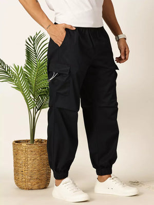 Navy Mid-Rise Regular Fit Parashute Cargo Trouser For Men