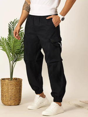 Navy Mid-Rise Regular Fit Parashute Cargo Trouser For Men