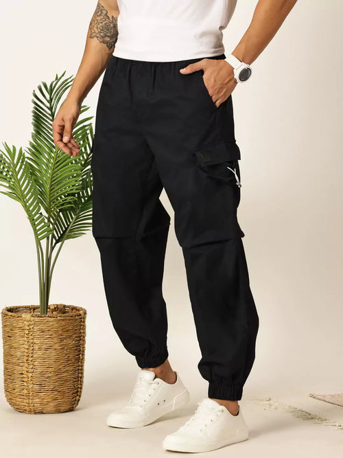 Thomas Scott Men Navy Mid-Rise Regular Fit Parashute Cargos Trousers