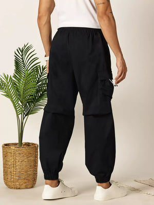 Navy Mid-Rise Regular Fit Parashute Cargo Trouser For Men