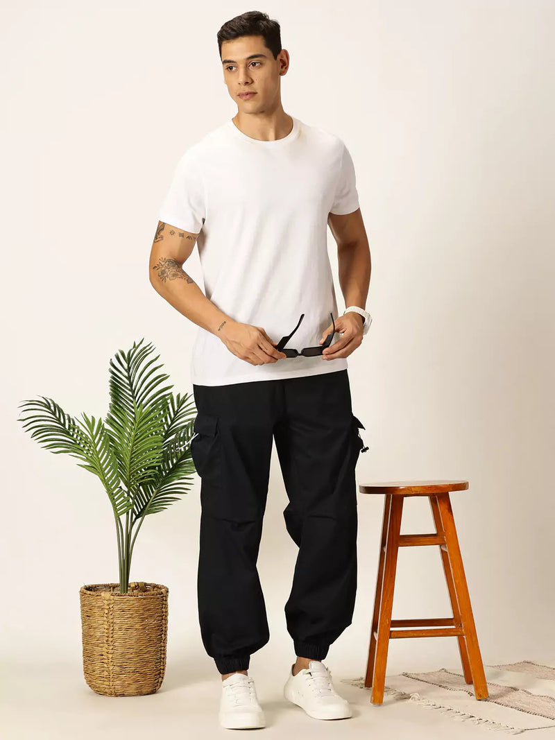 Thomas Scott Men Navy Mid-Rise Regular Fit Parashute Cargos Trousers