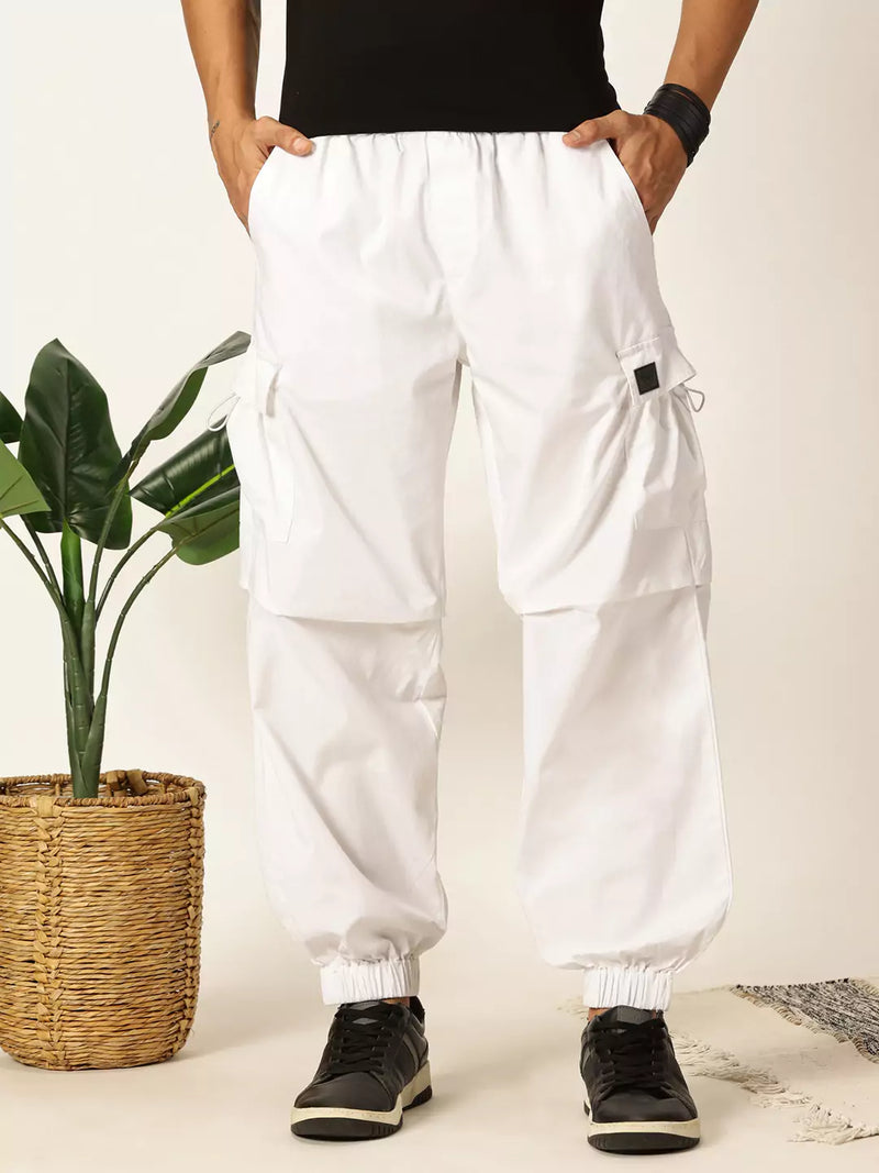 Thomas Scott Men White Mid-Rise Regular Fit Parashute Cargos Trousers