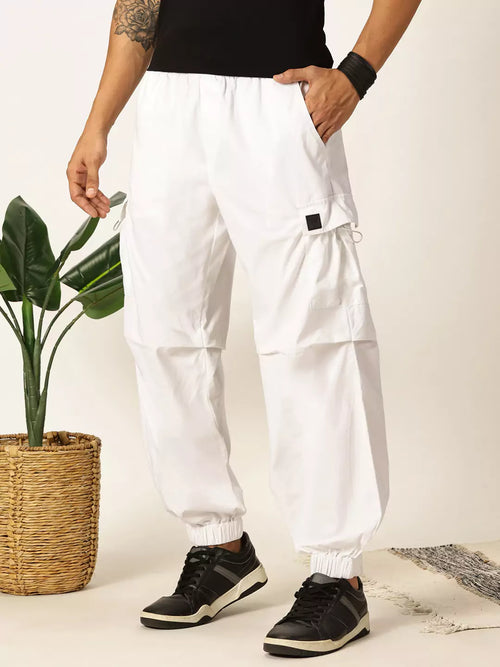 Thomas Scott Men White Mid-Rise Regular Fit Parashute Cargos Trousers