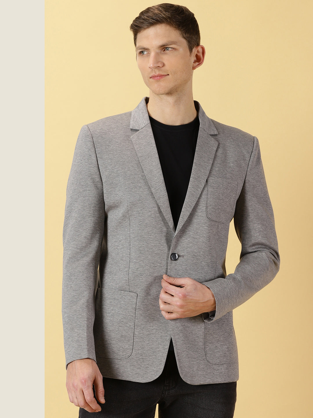 Thomas Scott Men Grey Slim Fit Notched Lapel Collar Single-Breasted Casual Blazer