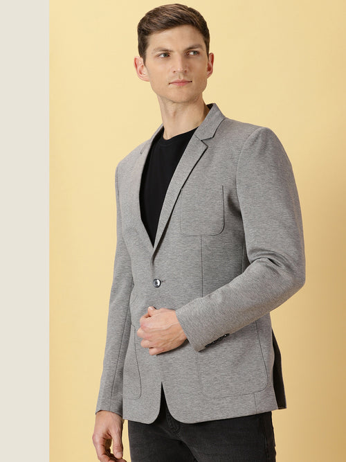 Thomas Scott Men Grey Slim Fit Notched Lapel Collar Single-Breasted Casual Blazer