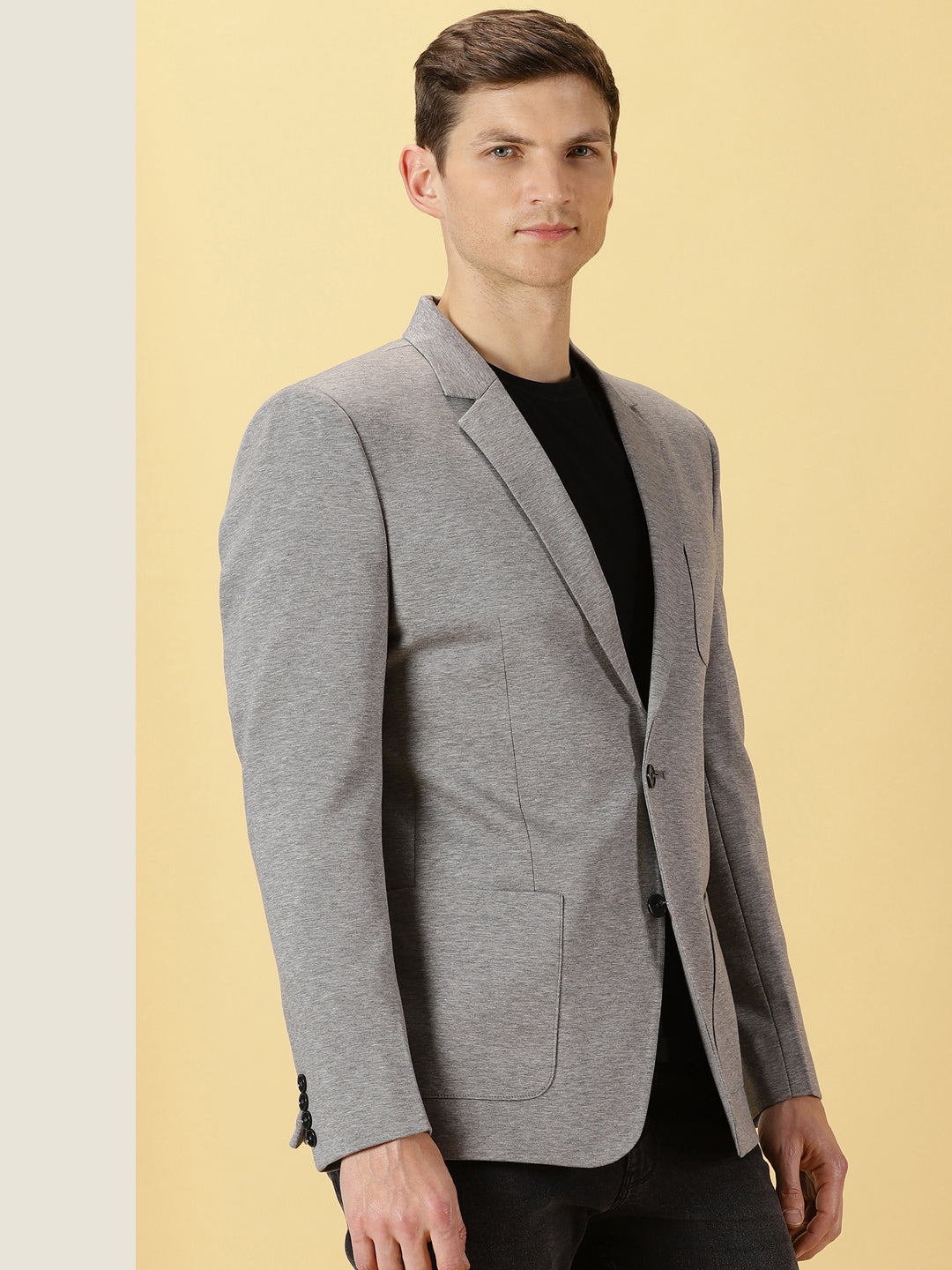 Thomas Scott Men Grey Slim Fit Notched Lapel Collar Single-Breasted Casual Blazer