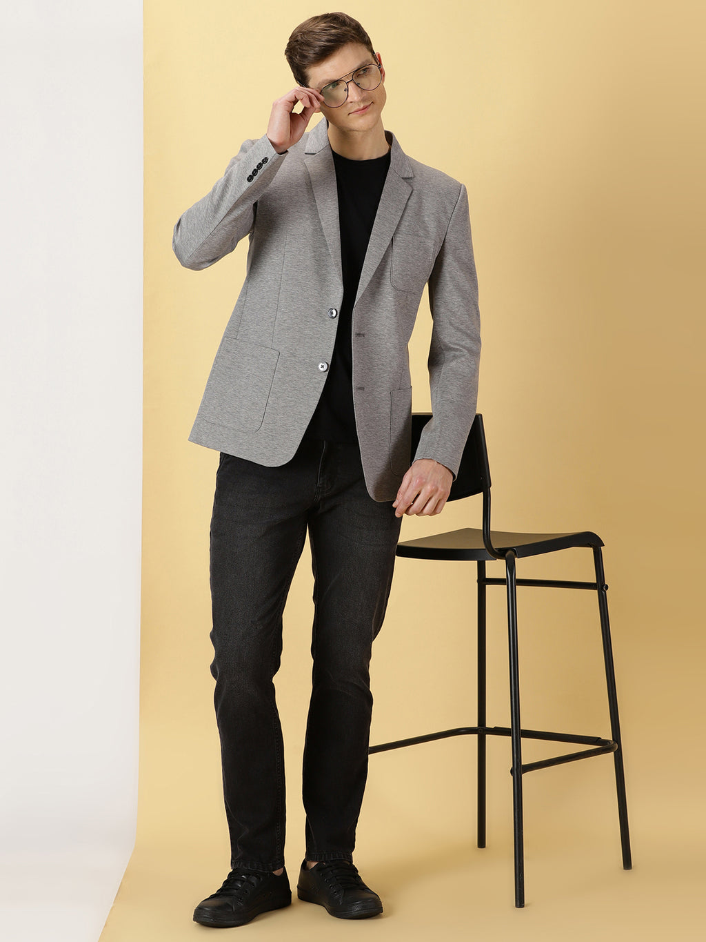 Thomas Scott Men Grey Slim Fit Notched Lapel Collar Single-Breasted Casual Blazer