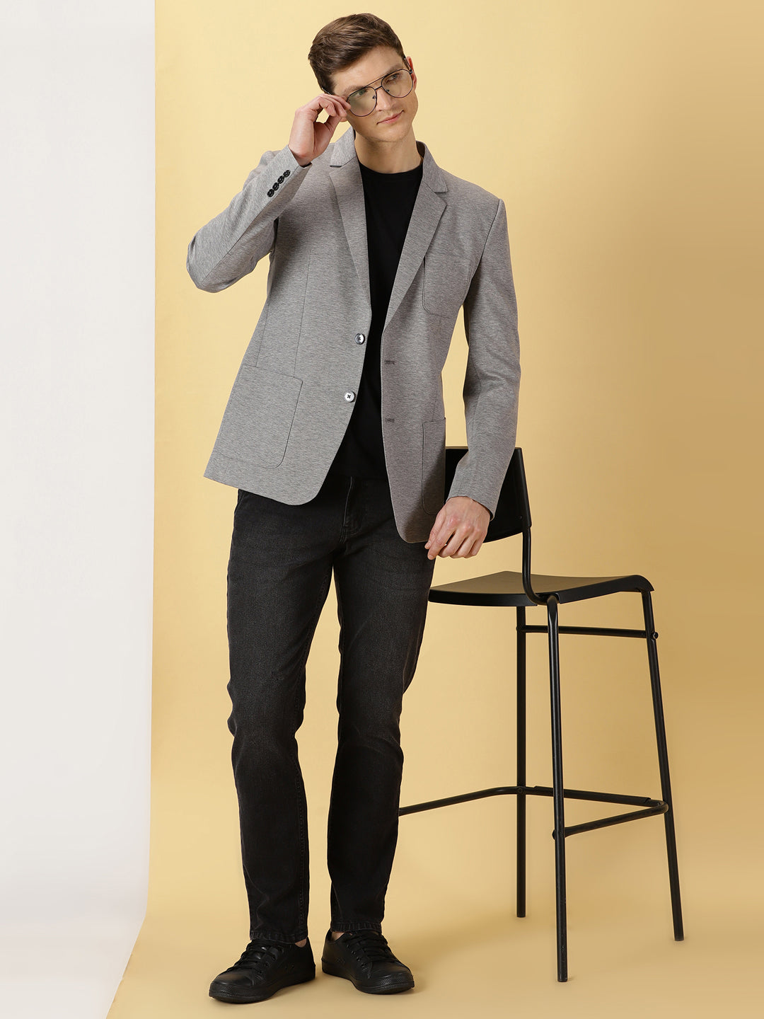 Thomas Scott Men Grey Slim Fit Notched Lapel Collar Single-Breasted Casual Blazer