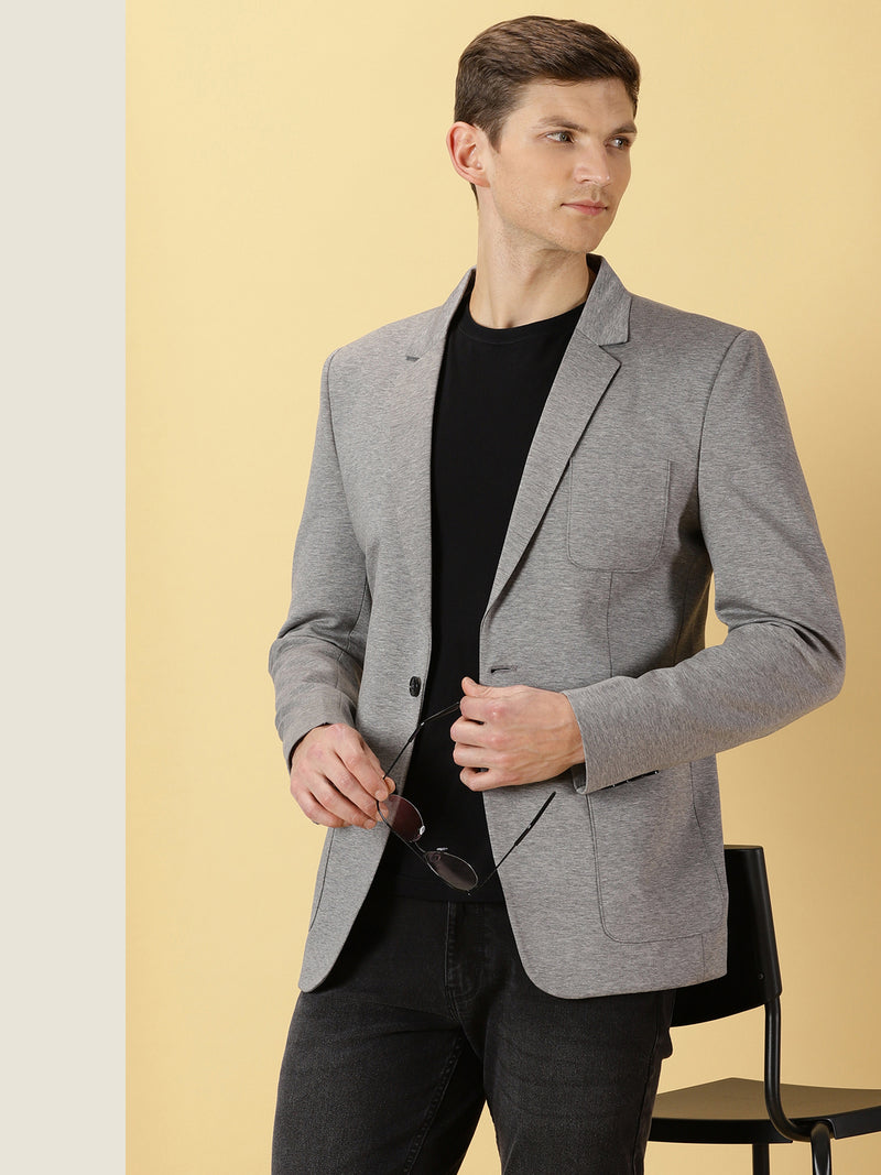 Thomas Scott Men Grey Slim Fit Notched Lapel Collar Single-Breasted Casual Blazer