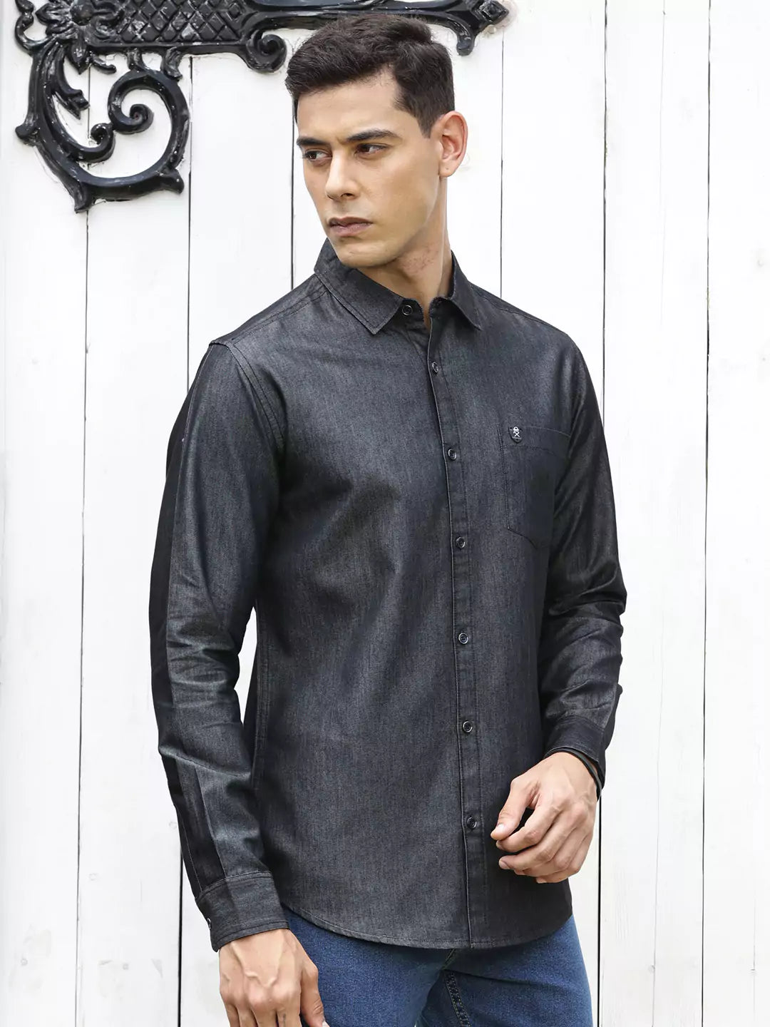 Thomas Scott Men Solid Cotton Smart Slim Fit Opaque Casual Shirt