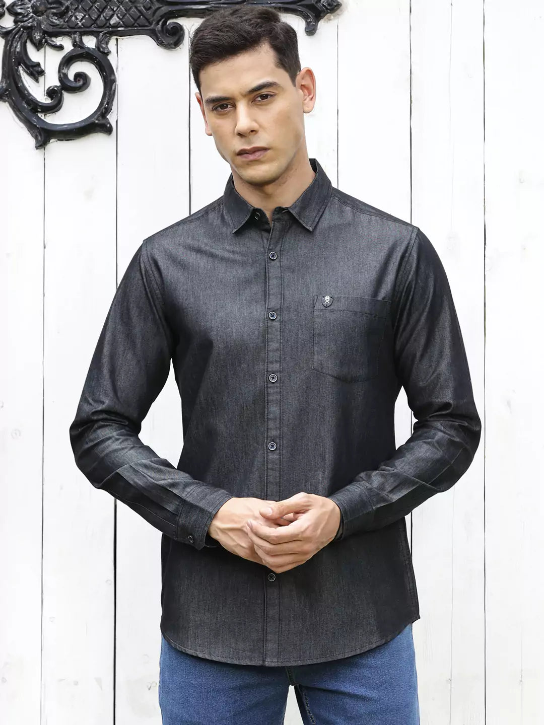 Thomas Scott Men Solid Cotton Smart Slim Fit Opaque Casual Shirt