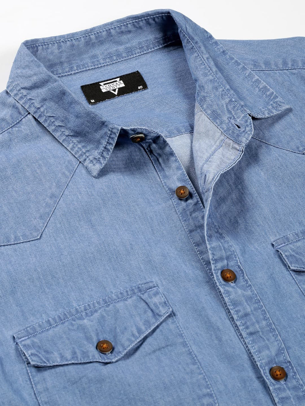 Thomas Scott Men Smart Slim Fit Pure Cotton Denim Casual Overdyed Shirt