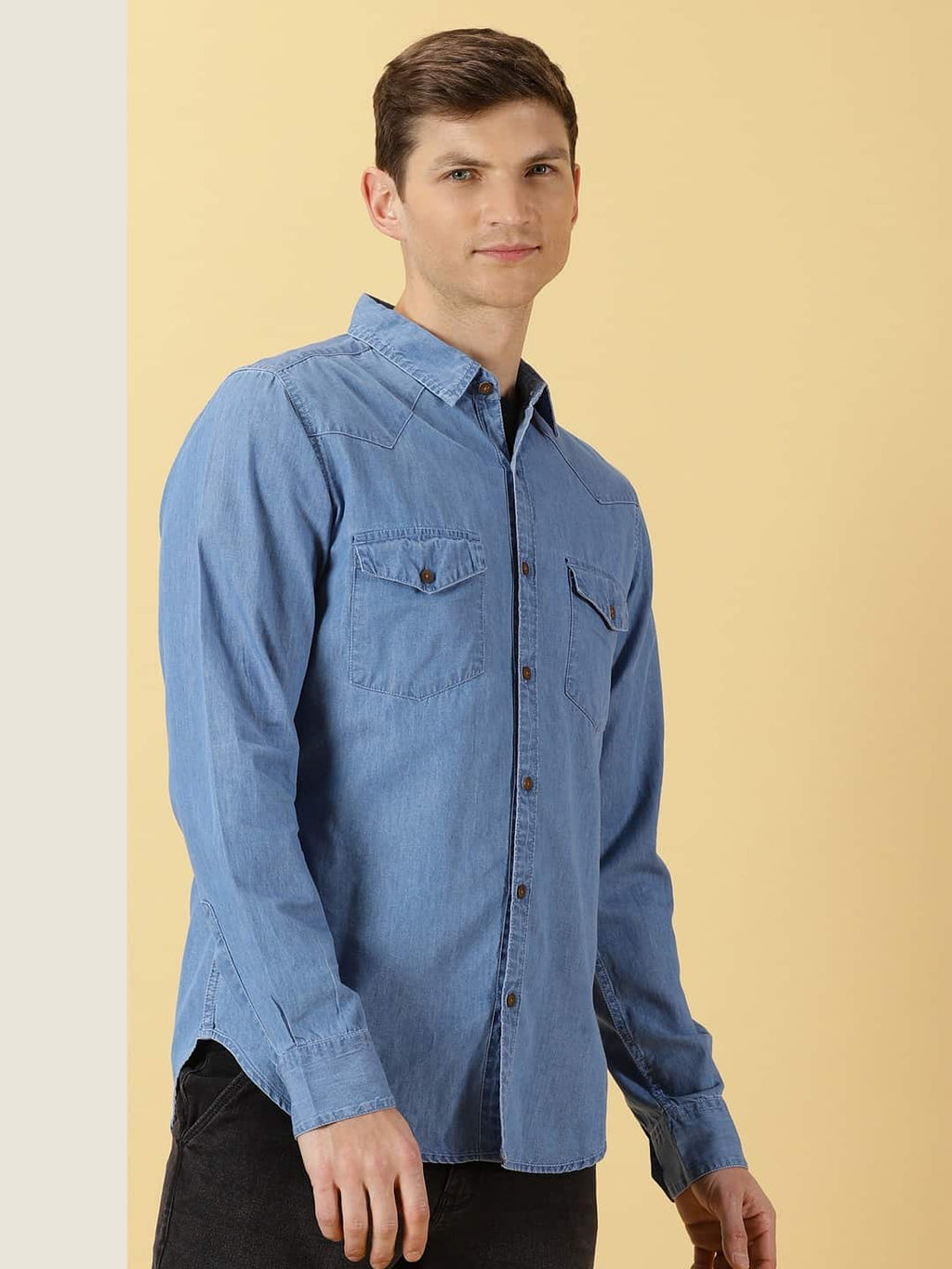 Thomas Scott Men Smart Slim Fit Pure Cotton Denim Casual Overdyed Shirt