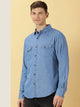 Light Blue Smart Slim Fit Pure Cotton Denim Casual Overdyed Shirt For Men