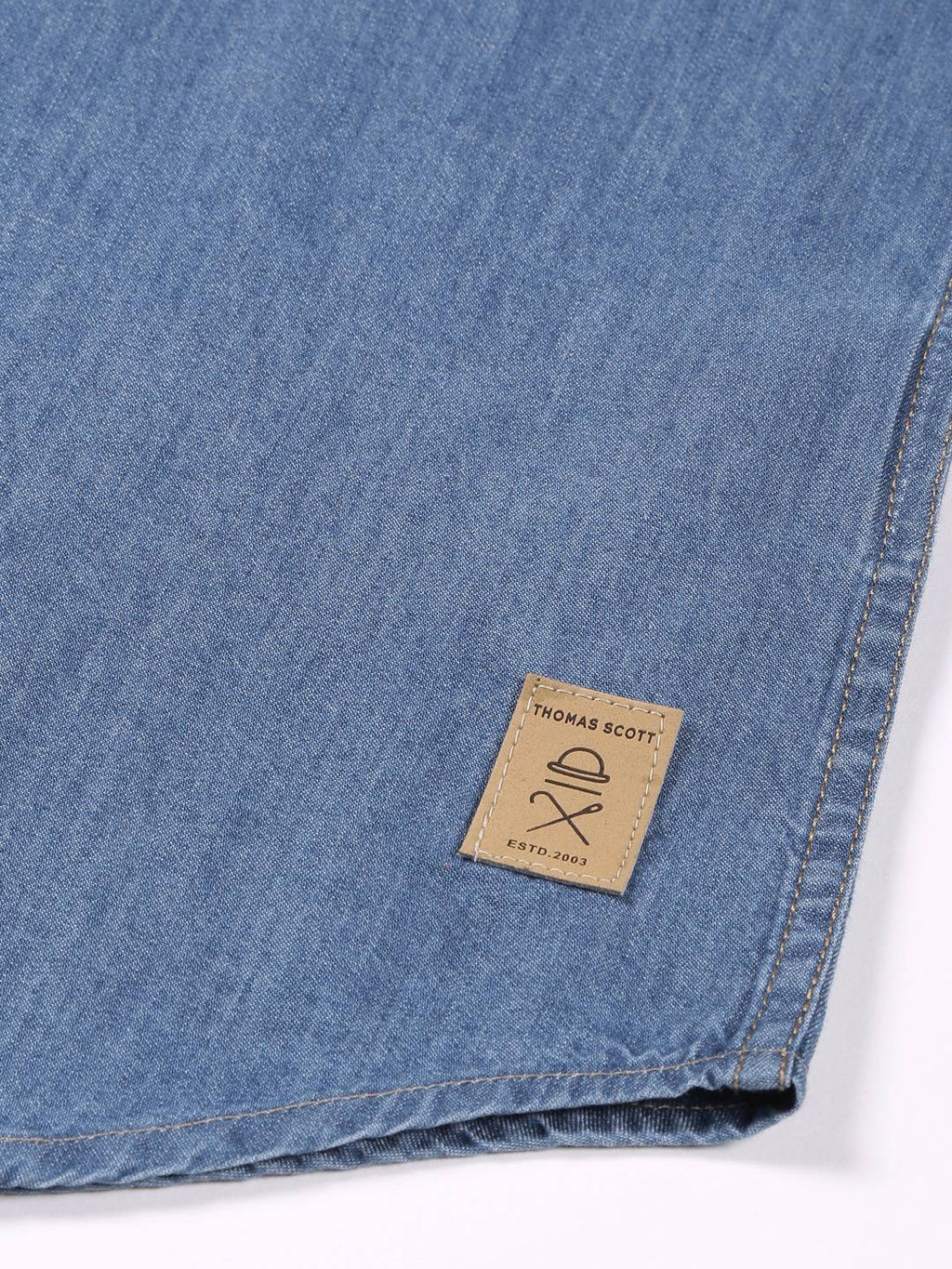 Thomas Scott Men Smart Slim Fit Denim Spread Collar Long Sleeves Cotton Casual Overdyed Shirt