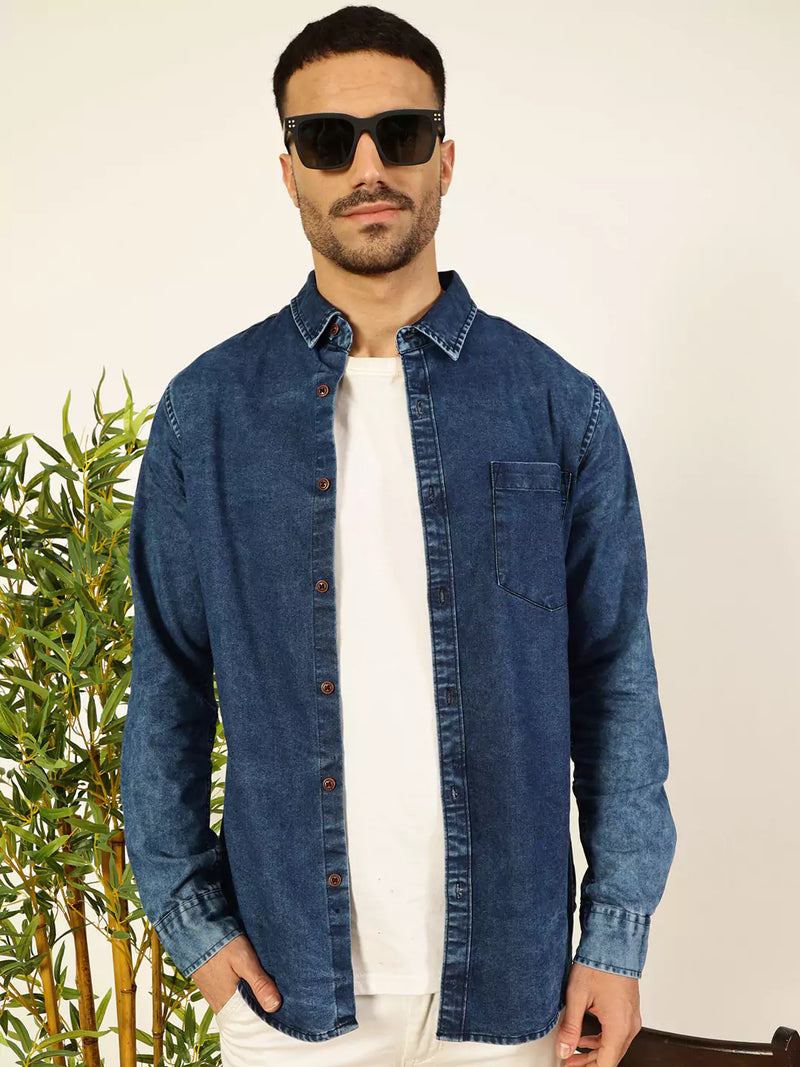 Thomas Scott Men Smart Slim Fit Faded Opaque Faded Casual Shirt
