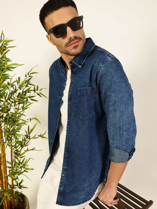 Thomas Scott Men Smart Slim Fit Faded Opaque Faded Casual Shirt
