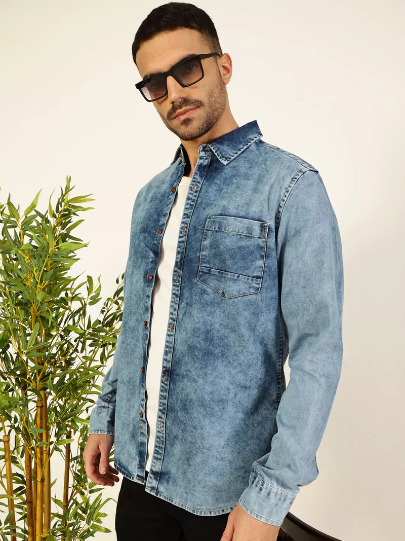 Thomas Scott Men Smart Slim Fit Faded Opaque Faded Casual Shirt