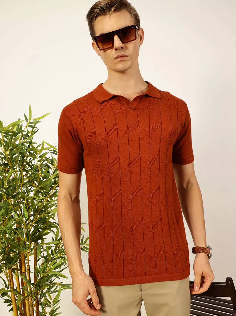 Thomas Scott Men Self Design Regular Fit Knitted Polo T-shirt